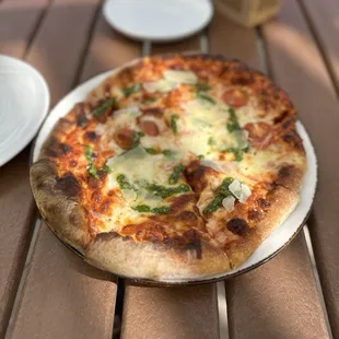 a pizza on a plate