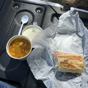 4&quot; cuban pressed and bowl of spanish bean soup. Soup was good cuban was good.