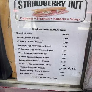 Breakfast menu