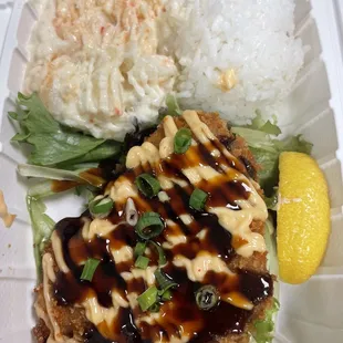 Mini Ahi Katsu w/potato salad. Will definitely get again! The breading was so crispy &amp; delicious.