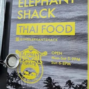 Hours of operation for The Elephant Shack