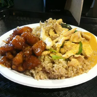 Orange chicken and Panang curry