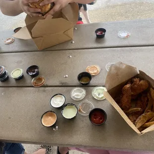 Chicken tenders, and burger