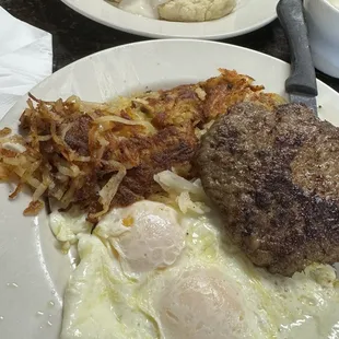 Breakfast sausage meal with biscuits n gravy