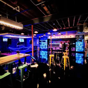 a bar with neon lights