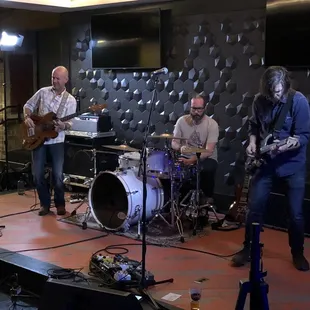 a band performing on stage