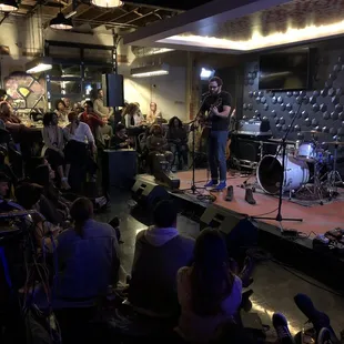 a band performing on stage