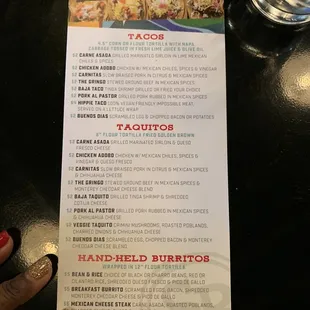 Menu provided by Southbound Tacos