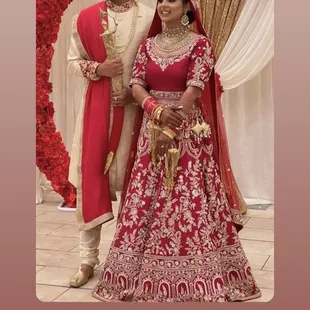 Bride and groom's wedding day outfits