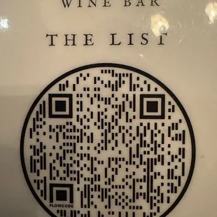QR Code menu with 64 on-tap wine options.