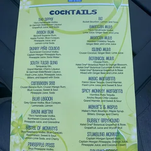 cocktails list