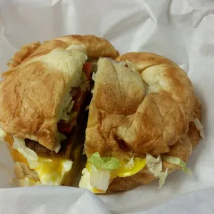 Sausage croissant for breakfast.   Yum!