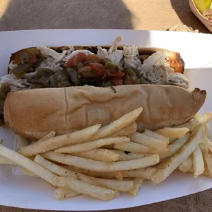 a hot dog and french fries