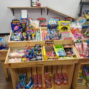 Candy stand in the middle of the store