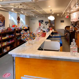 a candy shop counter with lollipops and lollipops