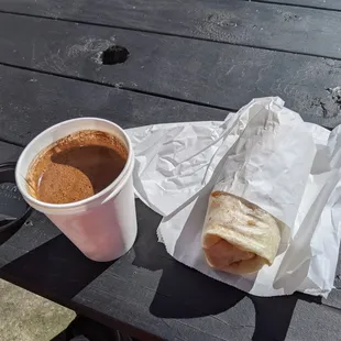 turkish coffee, breakfast burrito