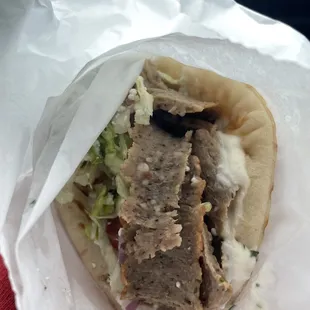 the inside of a pita sandwich