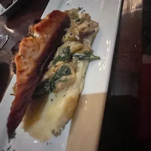 The salmon was so crusty - you can see it in the photo this poor dry piece of fish