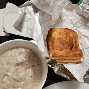 Biscuit and side of sausage gravy (take out).