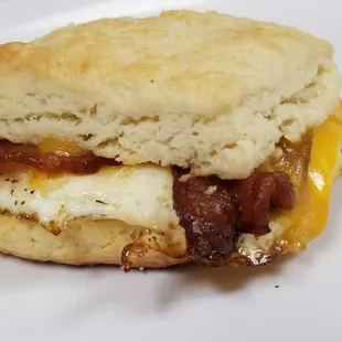 Bacon,  egg &amp; cheese breakfast sandwich on a biscuit! So good!