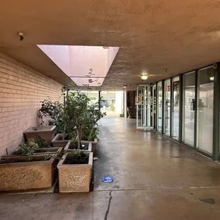 Walk inside the shopping center, down this hallway