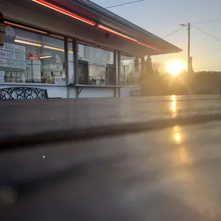 the sun setting in the background