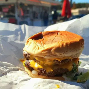 After a day hiking a double cheeseburger hits the spot. Mmmmm!