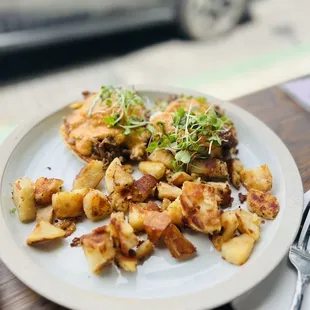 Bulgogi Benedict with potatoes