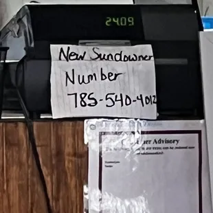 a sign on the counter