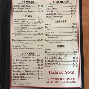 a menu for a restaurant