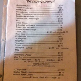 The menu.