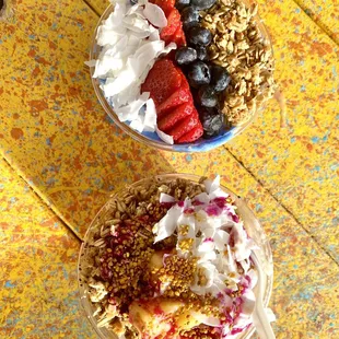 top- Blue Dream Bowl bottom - Tropical Bowl (added bee pollen)