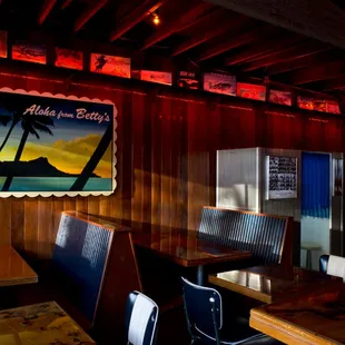 a table and chairs in a restaurant