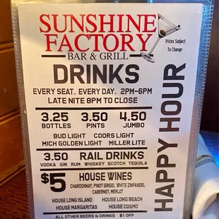 Happy hour menu