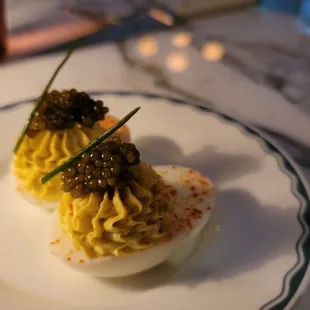 Deviled eggs with caviar