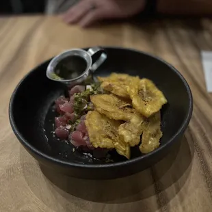 Fresh Ahi tuna with crispy plantains