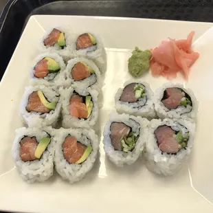 Two salmon and one hamachi roll