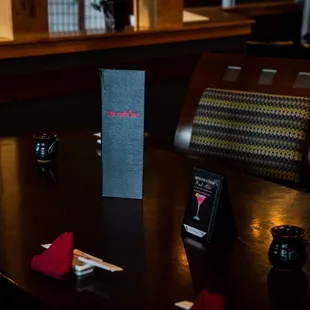 a table with a menu on it