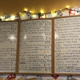 Wall Menu.. ones with * are most popular