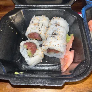 Spicy tuna roll. A beautiful compliment to other rolls.