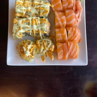 Tiger roll.  Salmon lover roll