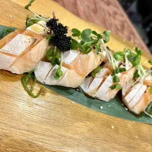 a close up of a sushi