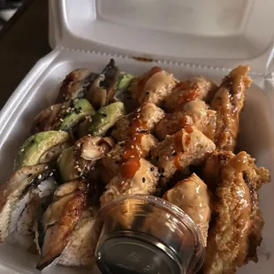 C5. Caterpillar Cut Roll and R12. Mucho Caliente Roll Plus a free item!