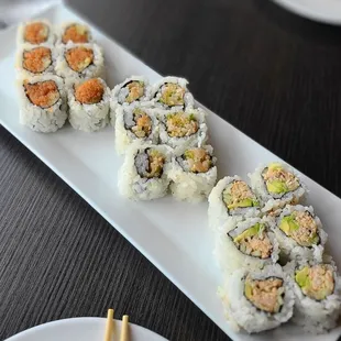 Blue Crab Cut Roll, Yellowtail Scallion Cut Roll and Spicy Tuna Cut Roll