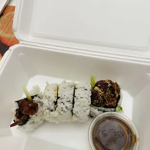 $16 spider rolls, 5 bites with burnt crab shells...