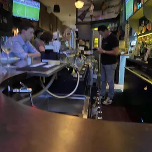 It&apos;s soccer on the big screen. The bar is lit.