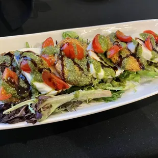 Fried Green Tomatoes caprese with pesto