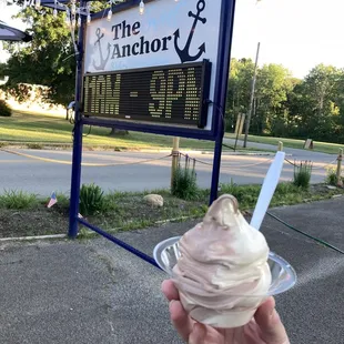 a hand holding a cup of ice cream