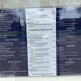 the menu of the restaurant