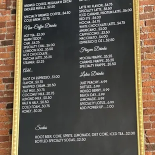 a menu on a blackboard